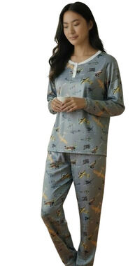 Hart+Land Airplanes Patterned Organic Pima Cotton Men’s Pajama Set Size XS